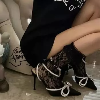 Модные женские босоножки на высоком каблуке со стразами, женские туфли-лодочки с ремешком на щиколотке и кристаллами, бантом, женские туфли для выпускного вечера, женская обувь 2024 года 36 розовый