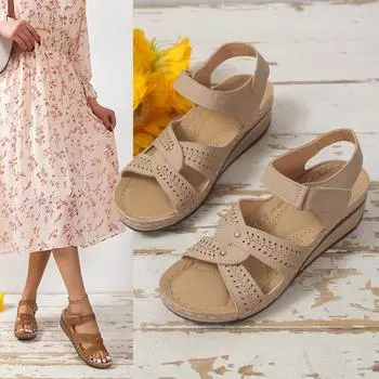 Модные женские босоножки, новинка 2024 года, босоножки на каблуке, босоножки на танкетке, летняя обувь для женщин, женская обувь на танкетке 35 коричневый