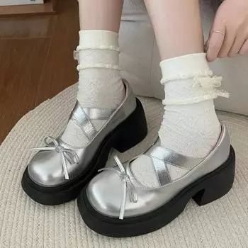 модные женские босоножки с бантом 2024 летние туфли Мэри Джейн на высоком каблуке новые модные туфли на платформе с открытой пяткой сексуальное платье туфли-лодочки вечерние женские туфли Zapatillas 35 чёрный