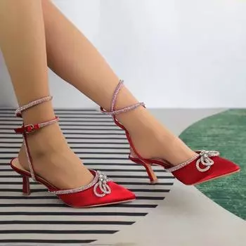 модные женские босоножки с бриллиантовыми цепочками 2024 года, вечерние женские туфли-лодочки, сексуальные туфли с острым носком, свадебные туфли-шпильки, летние туфли на высоком каблуке 6 см 37 зелёный