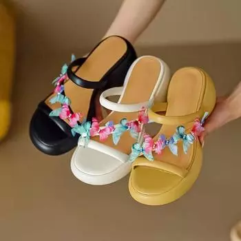 Модные женские босоножки с кристаллами, лето 2024, новые сандалии-гладиаторы на круглом каблуке, женские бежевые тапочки из искусственной кожи на высоком каблуке 34 бежевый