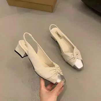 Модные женские босоножки с острым носком, модельные туфли, новые поступления, туфли-лодочки для вечеринок, ремешок сзади, толстый каблук среднего размера, разноцветная мода 35