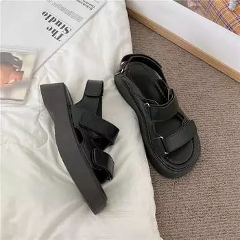 Модные женские босоножки с открытым носком, черные босоножки с пряжкой в римском стиле, летние женские босоножки на платформе, элегантные босоножки на каблуке-гладиаторе 35 чёрный