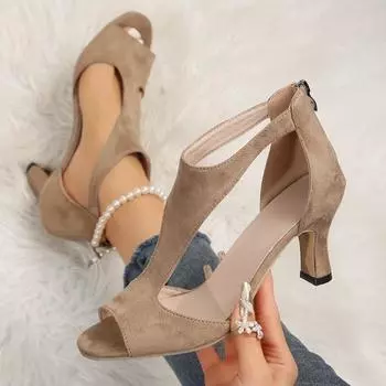 Модные женские босоножки с застежкой-молнией сзади и вырезом «рыбий рот», римские сандалии большого размера с тонким каблуком и боковыми разрезами 35 чёрный