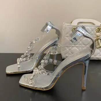 Модные женские босоножки со стразами и шпильками на высоком каблуке с застежкой-молнией и открытым носком с перекрестными ремешками, прозрачные, сексуальные, для вечеринок, выпускного вечера, ночного клуба, платьев 35