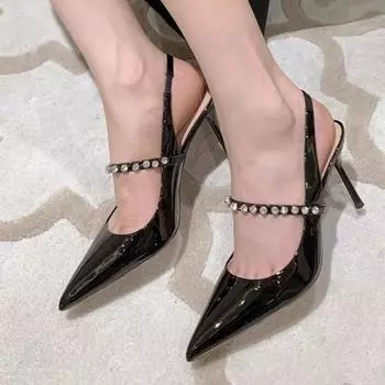 Модные женские босоножки Temperament, летние, новые, с острым носком, с неглубоким носком, со стразами, с тонким каблуком, каблуки 35 абрикосовый