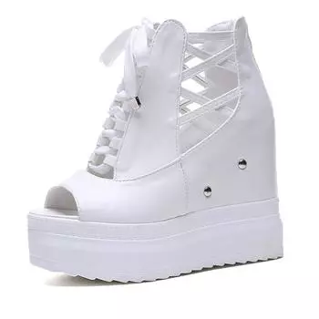 Модные женские босоножки, увеличивающие рост, 12 см, летние женские туфли на платформе 2024 года, женские модные босоножки на толстой танкетке 35 белый