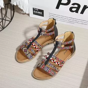 Модные женские босоножки в стиле бохо на плоской подошве, праздничные туфли для женщин, летние женские босоножки 2024 года, новые гладиаторские туфли с открытым носком 36 синий