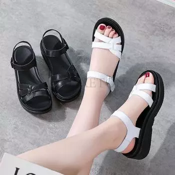 модные женские босоножки женская обувь для женщин босоножки на платформе женские босоножки из натуральной кожи летние туфли на танкетке повседневная обувь 35-40 38 чёрный