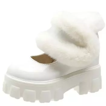 Модные женские ботильоны 12 см, женские зимние теплые плюшевые меховые зимние сапоги, лакированные кожаные туфли, женская удобная женская обувь 34 чёрный