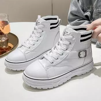 Модные женские ботильоны 2024 года, ботинки на платформе, осенне-зимняя обувь, женские туфли на толстом каблуке, Botas Mujer, белые туфли на платформе с носками, женские 35 чёрный