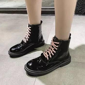 Модные женские ботильоны 2024 года, осенне-зимние мотоциклетные ботинки, толстые каблуки, туфли PlatfoAnkle Brm, женские модные ботинки со шнуровкой и круглым носком 35 розовый