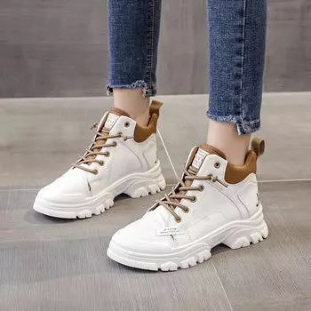 Модные женские ботильоны 2024 года, весна-осень, женские ботильоны на платформе, короткие кожаные ботинки, модная женская повседневная обувь с толстой подошвой 35 чёрный