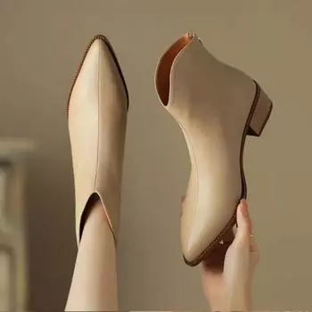 Модные женские ботильоны 2024 года, весна-осень, современные ботинки, повседневная женская обувь из искусственной кожи, короткие ботинки на молнии, сексуальные заостренные женские ботинки на толстом каблуке 35 чёрный