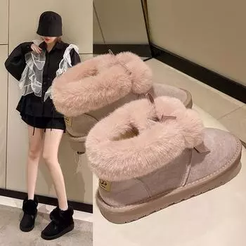 Модные женские ботильоны 2024 года, замшевые ботинки, теплые зимние ботинки на натуральном меху, модные зимние ботинки без застежек для женщин Zapatillas Mujer 35 покинуть белый