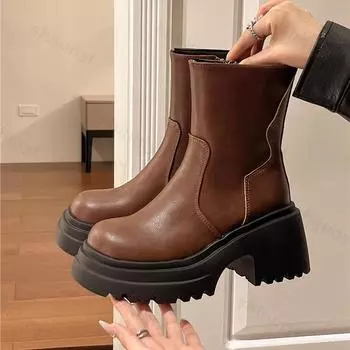 Модные женские ботильоны 2025 года, новые женские короткие сапоги на платформе, модные толстые высокие каблуки, женские сексуальные ботинки на толстом каблуке для женщин 35