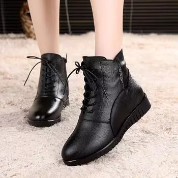 Модные женские ботильоны больших размеров, осенне-зимняя обувь, женские ботинки из натуральной кожи, теплые ботинки на платформе, женские ботинки uik90 35 чёрный