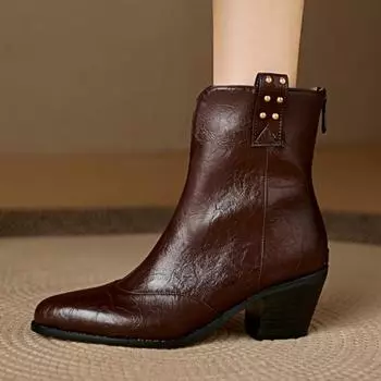 Модные женские ботильоны большого размера 45, коричневые, черные, короткие, на низком каблуке, осенне-зимняя обувь, женская, новинка 2024 года, тенденции 34 чёрный
