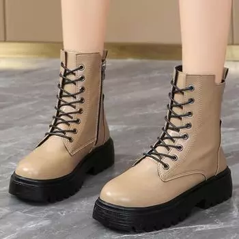 Модные женские ботильоны для мотоциклистов, осень 2024, туфли-челси с круглым носком на платформе и молнией, женские массивные дизайнерские женские ботинки 35 бежевый