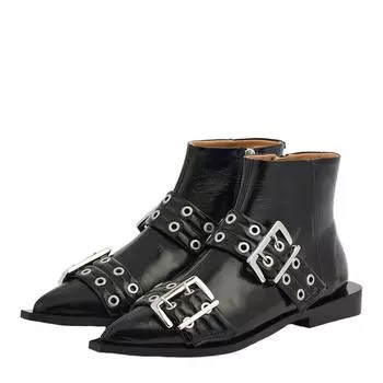 Модные женские ботильоны для женщин в стиле панк с металлической пряжкой и острым носком, короткие сапоги на низком каблуке с заклепками в стиле осень-зима 35