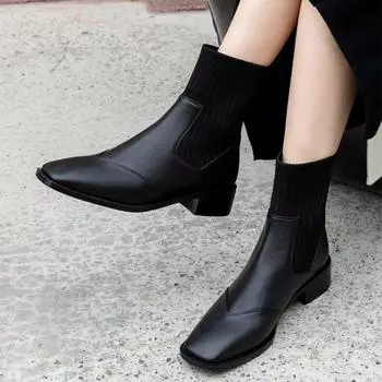 Модные женские ботильоны из эластичной ткани для женщин 2024 года на высоком каблуке, роскошные дизайнерские женские ботильоны с квадратным носком, модные ботинки челси, тонкие туфли 35 темно-коричневого