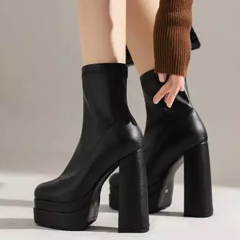 Модные женские ботильоны из кожи INS на платформе с высоким каблуком, черно-белые мотоциклетные ботинки в готическом стиле с каблуками в стиле панк, туфли для вечеринок, женские, большого размера 34 чёрный