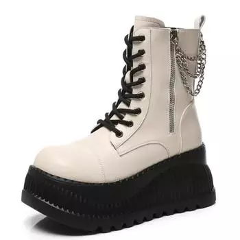 Модные женские ботильоны из микрофибры Puck Stlye 8 см, осенние сапоги до колена, модные ботинки на платформе, кроссовки со скрытым каблуком и молнией 34 бежевый