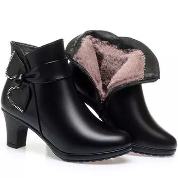 Модные женские ботильоны из натуральной кожи, женские качественные туфли на высоком каблуке на молнии, теплые плюшевые зимние женские ботинки, размеры 35-41 35