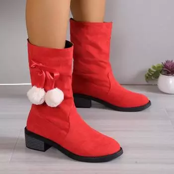 Модные женские ботильоны из теплой плюшевой замши, длинные сапоги для женщин, удобные зимние женские хлопковые туфли до середины голени, меховые, Zapatos Mujer 2024 36 чёрный