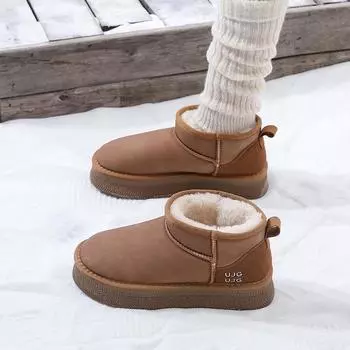 Модные женские ботильоны, легкие, удобные, на платформе, 2024, новые зимние, теплые, короткие, плюшевые, с круглым носком, повседневные ботинки для женщин 35 бежевый