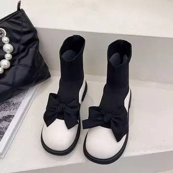 Модные женские ботильоны Мэри Джейн, милые ботильоны с бантом, короткие туфли в стиле Лолиты на плоской подошве с круглым носком, большого размера, теплые, из искусственной кожи, осень 35