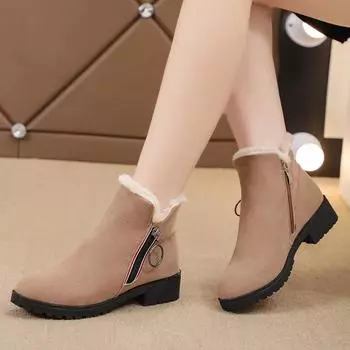 Модные женские ботильоны на низком каблуке с шитьем из флока, женские повседневные удобные стильные черные/коричневые туфли 35 чёрный