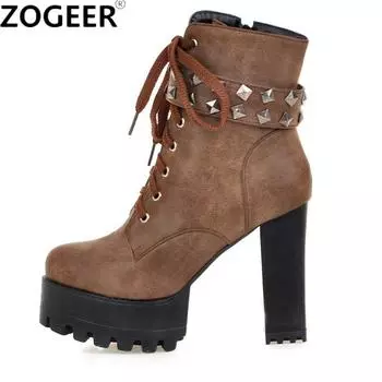 Модные женские ботильоны на платформе, панк-каблук, мотоциклетные ботинки, сексуальные заклепки, черные, из искусственной кожи, короткие туфли, женские, большой размер 48 34 чёрный