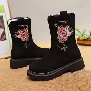 Модные женские ботильоны на платформе с принтом, замшевые туфли, зима 2025 года, брендовые повседневные туфли-гладиаторы, трендовые новые нескользящие туфли-лодочки для снега Botas Mujer 35 бежевый