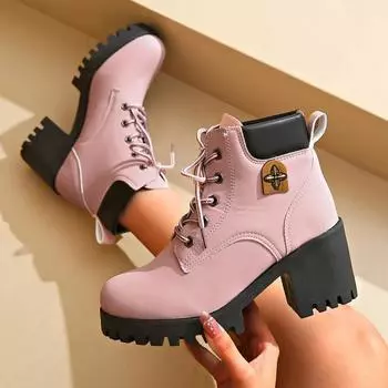 модные женские ботильоны на платформе, высокие каблуки, кожаные туфли, тренд 2025 года, дизайнерские новые гладиаторские массивные ботинки, элегантные туфли-лодочки Botas Mujer 35 розовый