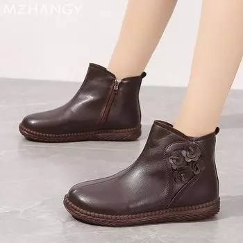 модные женские ботильоны на плоской подошве кожаные туфли кроссовки зимняя модная обувь для ходьбы женская 2024 тренд зимние ботинки удобные повседневные женские ботинки 35 коричневый