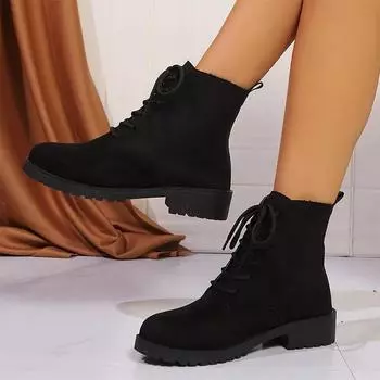 Модные женские ботильоны на плоской подошве, зимняя мода, новые кроссовки для ходьбы, женские 2024 года, трендовые зимние ботинки, туфли-лодочки, удобные женские туфли-сапатос 36 чёрный
