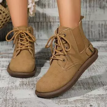 Модные женские ботильоны на плоской подошве 2024 зимние новые короткие ботинки для ходьбы дизайнерские модные женские ботинки с круглым носком 35 чёрный