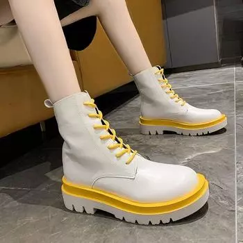 Модные женские ботильоны на шнуровке, осенние, высококачественные кожаные ботинки с защитой от скольжения, износостойкие, удобные женские ботильоны 35 жёлтый