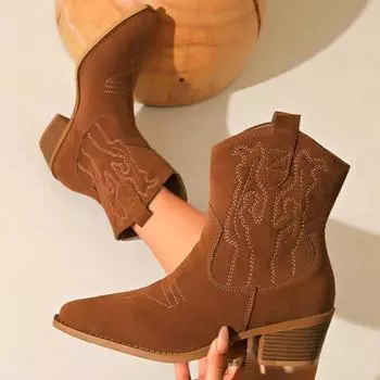 модные женские ботильоны на среднем каблуке с острым носком, зимняя новая тенденция 2025 года, ретро-кроссовки на толстой подошве, туфли-лодочки «Челси» Botas Mujer 36 коричневый