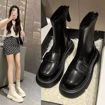 Модные женские ботильоны на толстой подошве, осень 2024, новые ботильоны на толстой подошве, женские элегантные эластичные ботинки челси на толстом каблуке 35 бежевый