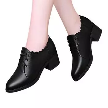 Модные женские ботильоны на толстом каблуке с круглым носком, весна и осень, новый стиль, женские ботинки на высоком каблуке, маленькие кожаные туфли для женщин 5 чёрный