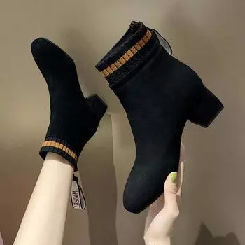 Модные женские ботильоны на толстом каблуке, женские новейшие остроносые женские туфли бренда 2024 года, женские ботинки на молнии, супер высокие 789 35 чёрный