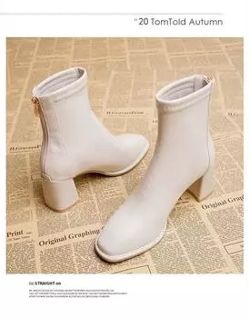 Модные женские ботильоны на высоком каблуке, элегантные туфли на толстом каблуке, зимние короткие плюшевые зимние ботинки 2025 года, женские кожаные туфли в готическом стиле Zapatos Mujer 34 бежевый