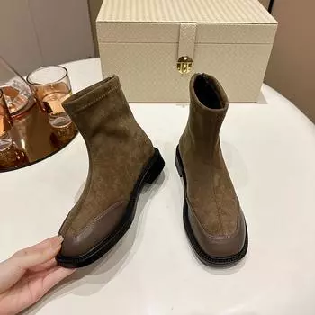 Модные женские ботильоны на высоком каблуке из замши с квадратным носком, обувь на среднем каблуке, зимняя мода 2025 года, классическая удобная повседневная обувь, модные туфли-лодочки Botas Mujer 35 чёрный