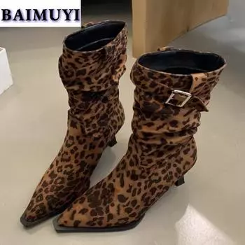 модные женские ботильоны на высоком каблуке, сексуальные туфли с острым носком, зима 2025 года, тренд, повседневные туфли «Челси» из замши, модные туфли-лодочки, зимние туфли Botas Mujer 35 чёрный