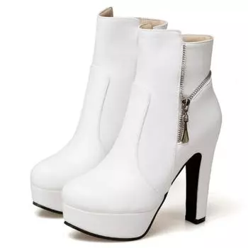 Модные женские ботильоны на высоком каблуке, мотоциклетные ботинки на платформе, на молнии, желтые, черные, белые, короткие туфли, женские, большой размер 34-39 39 белый