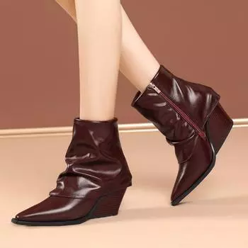 модные женские ботильоны на высоком каблуке модные кожаные туфли с острым носком новинка женская обувь на танкетке зима 2025 трендовые туфли-лодочки Botas Mujer 34 чёрный