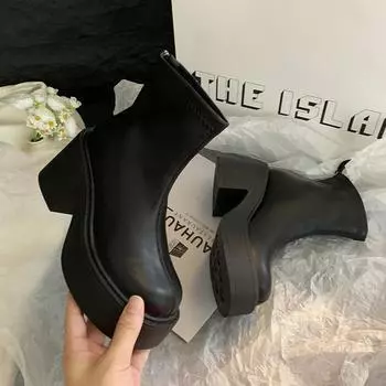 Модные женские ботильоны на высоком каблуке из искусственной кожи, готические ботинки на толстой платформе, женские короткие ботинки с застежкой-молнией сзади, размер 42 35 чёрный