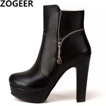 Модные женские ботильоны на высоком каблуке, мотоциклетные ботинки на платформе, на молнии, желтые, черные, белые, короткие туфли, женские, большие размеры 34-48 34 чёрный
